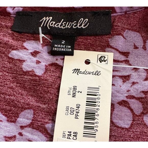 Madewell Cabernet Floral V-Neck Flutter Sleeve Midi Dress Size 2 - Picture 4 of 6